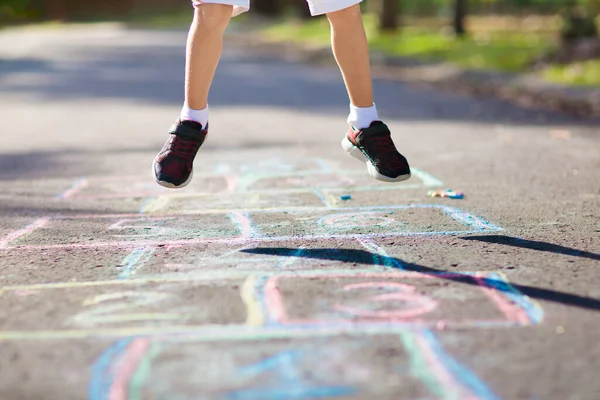 Kids Play Hopscotch Summer Park Healthy Active Outdoor Game Children — Stock Photo, Image