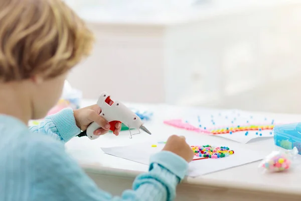 Crafts Kids Child Hot Glue Gun Creative Little Boy Sticking — Stock Photo, Image