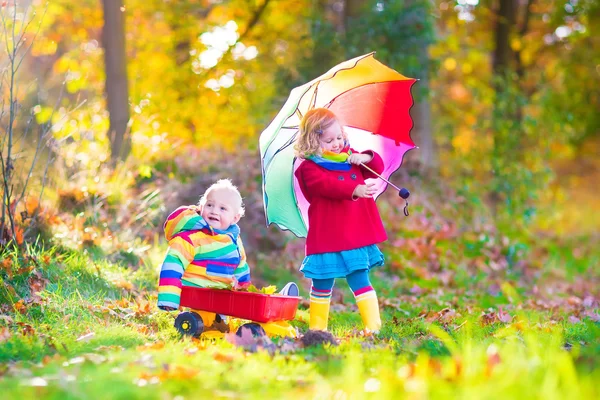 Brother and sister in an autumn park — Stock Photo, Image