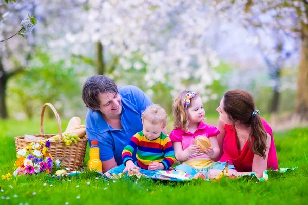 Giovane famiglia con bambini che fanno picnic all'aperto — Foto Stock