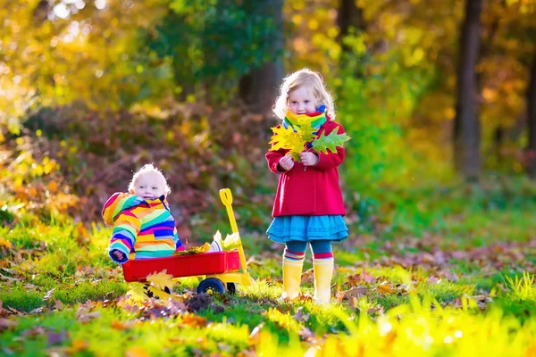 在秋天公园玩耍的孩子们 — 图库照片