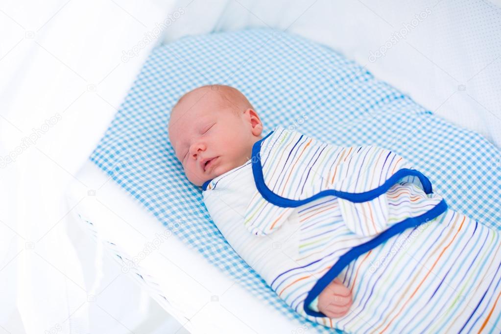 Little Swaddled Baby In White Bed Stock Photo C Famveldman 81276518