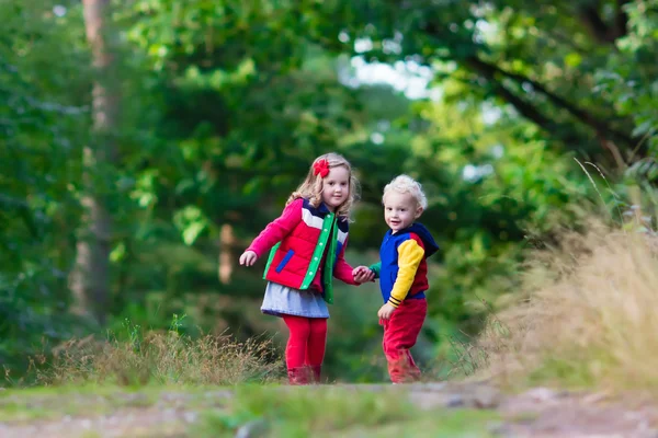 Kids hiking in autumn park — Stock Photo, Image