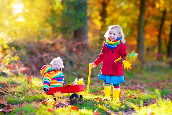 Niños jugando en el parque de otoño — Foto de Stock