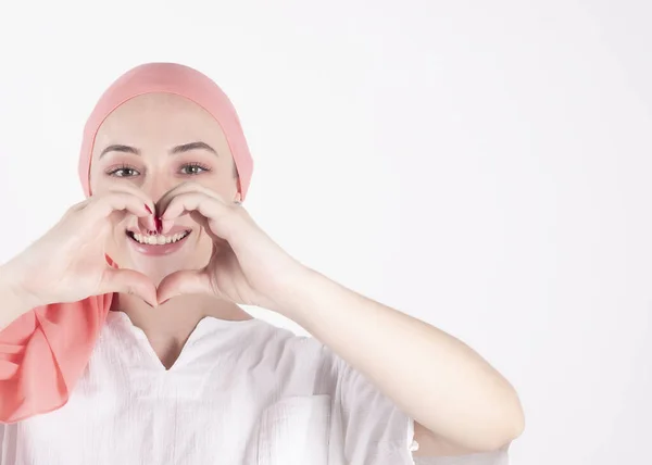 Mujer Con Pañuelo Cáncer Rosa Mujer Positiva —  Fotos de Stock