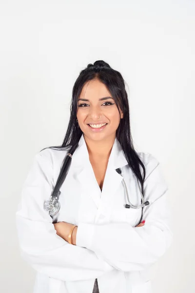 Female Doctor Portrait White Background — Stock Photo, Image