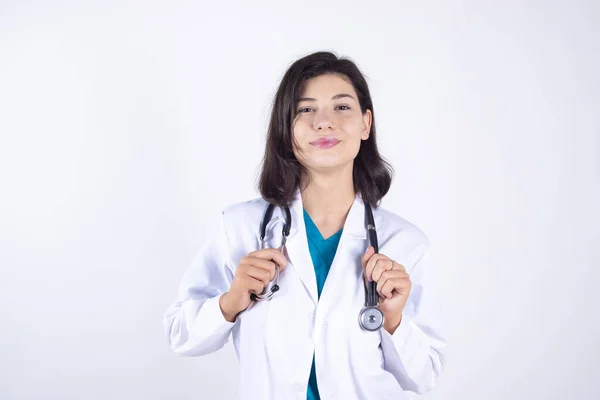 Doctor Stethoscope Happy White Background — Stock Photo, Image