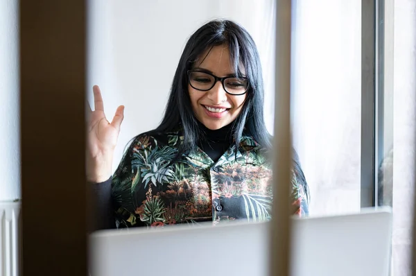 Donna Telelavoro Casa Donna Moderna — Foto Stock