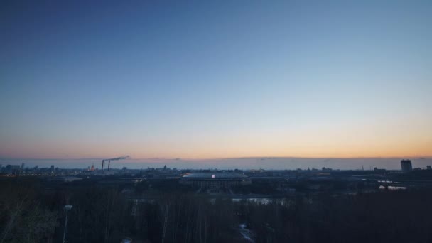 Dawn in the city, views Moscow Luzhniki stadium time-lapse — Stock Video