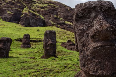 Heykeller Isla de Pascua üzerinde. Rapa Nui. Paskalya Adası