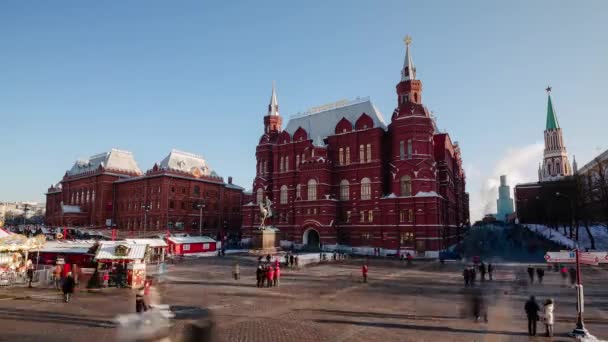 Historisch Museum en Kerstmis Fair. Moskou. Time-Laps — Stockvideo