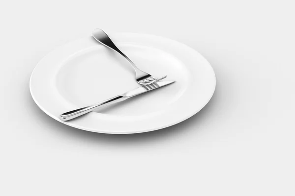 Diner plaat, mes en vork — Stockfoto