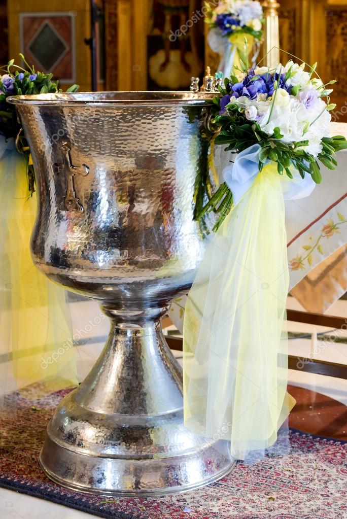Baptism Bowl and Decoration — Stock Photo © GiannikosImages 80746060