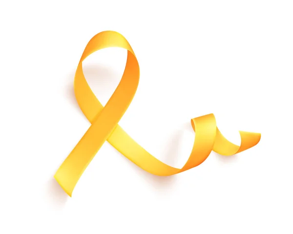 Ruban d'or réaliste. Symbole mondial du cancer infantile 15 février. — Image vectorielle