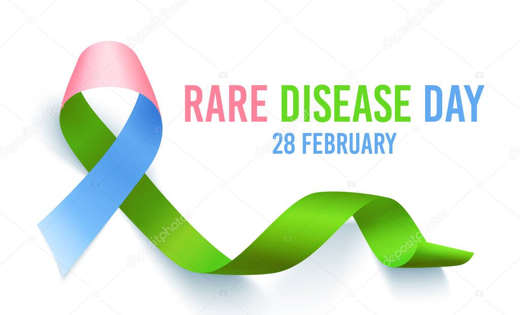 Symbol of rare disease, realistic ribbon heart shaped. Poster template for awareness day on 28 february, vector illustration