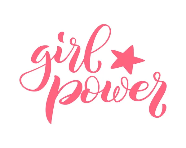 Huruf Girl Power untuk t-shirt, poster dan seni dinding. Tanda Feminis tulisan tangan. Tagline template untuk kesadaran kanker payudara bulan. Ilustrasi vektor - Stok Vektor
