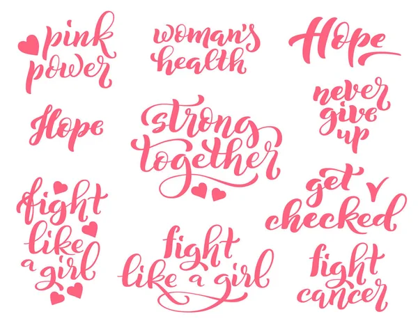 Grande conjunto de letras para t-shirts, cartazes e arte da parede. Modelo tagline para o mês de conscientização do câncer de mama em outubro. —  Vetores de Stock