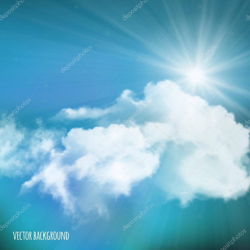 Vector background, sun over clouds