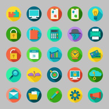 İş, ofis işleri, pazarlama, seo kavramları ile yuvarlak vektör düz Icons set.