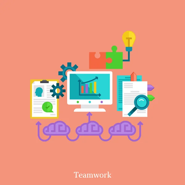 Teamwork und Brainstormflaches Illustrationskonzept. — Stockvektor