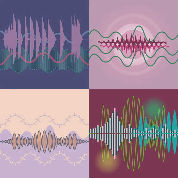 Seamless vector Sound Waves Set. Audio equalizer technology, pul — Stock Vector