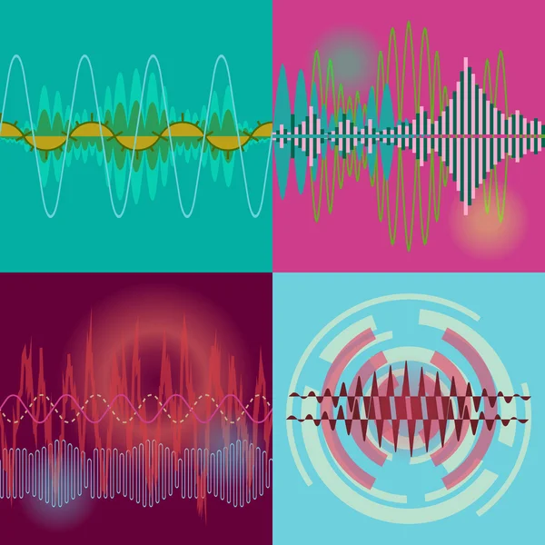 Seamless vector Sound Waves Set. Audio equalizer technology, pulse musical. Vector Illustration. — Stock Vector