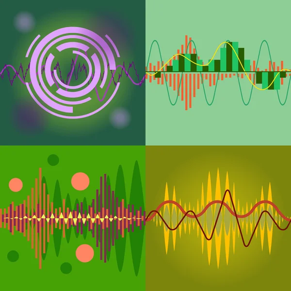 Seamless vector Sound Waves Set. Audio equalizer technology, pulse musical. Vector Illustration. — Stock Vector
