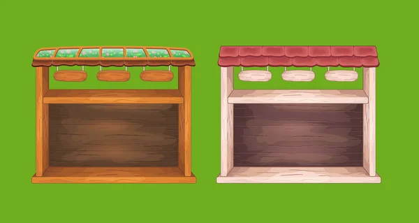Game wooden store windows set — Stock Vector