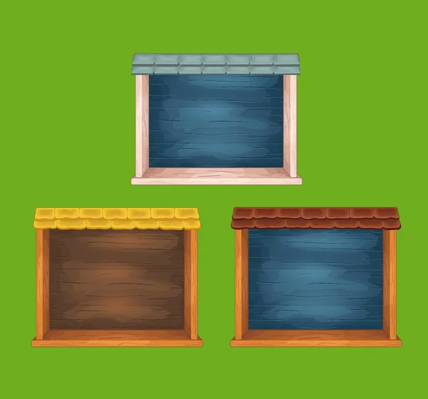 Game wooden shelf windows set — Stock Vector