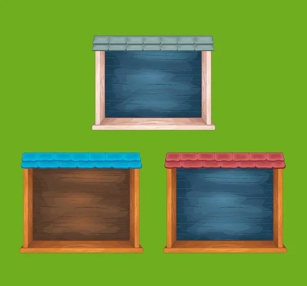 Game wooden shelf windows set — Stock Vector