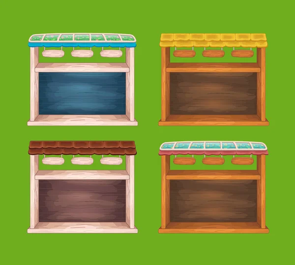 Gioco set finestre negozio di legno — Vettoriale Stock