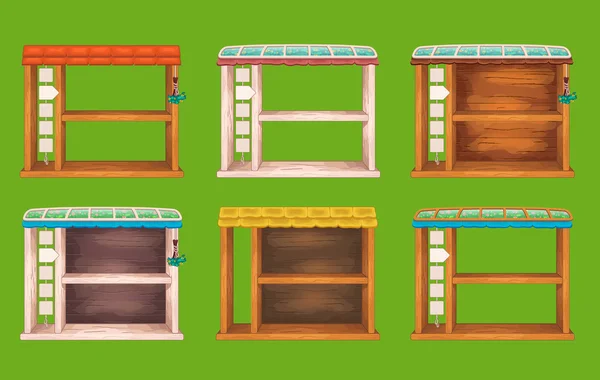 Game wooden shelf windows set — Stock Vector