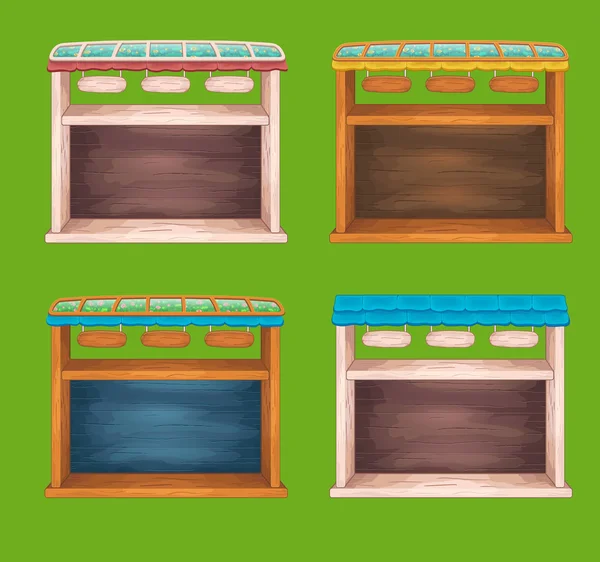 Game wooden store windows set — Stock Vector
