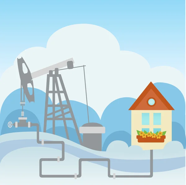 Instalação de processamento de petróleo e gás e casa — Vetor de Stock