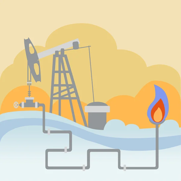 Olie en gas verwerkingsbedrijf en brand — Stockvector