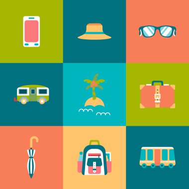 Seyahat Düz Simgeleri Ayarlandı