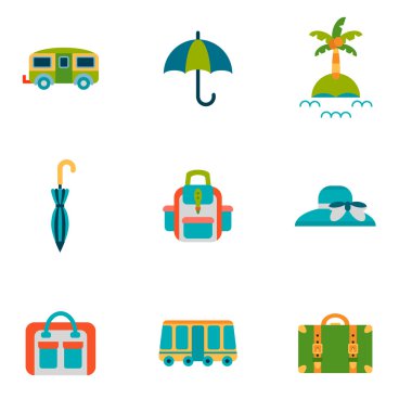 Yalıtılmış düz Icons set seyahat
