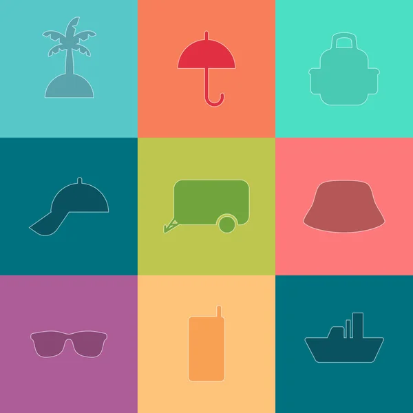 Travel silhouette flat Icons set — Stock Vector