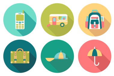 Yuvarlak düz renk simgeleri gölge ile seyahat