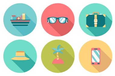 Yuvarlak düz renk simgeleri gölge ile seyahat