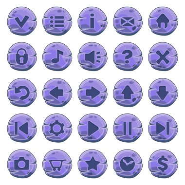 Taş set yuvarlak düğmeleri, vektör oyun simgeleri