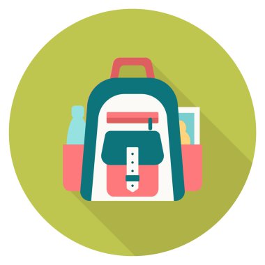 Yuvarlak düz renkli sırt çantası simgesini gölge ile seyahat