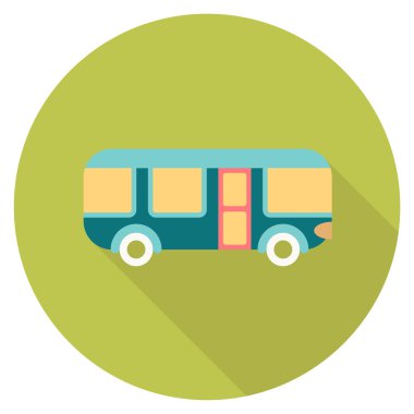 Yuvarlak düz renk otobüs simgesi gölge ile seyahat