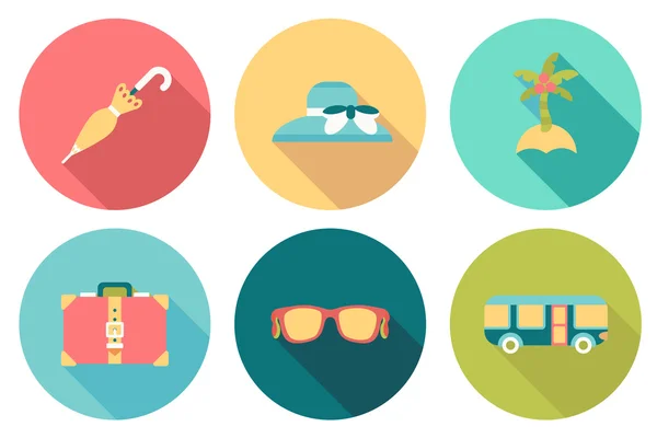 Round travel flat colour Icons with shadow — Stock Vector