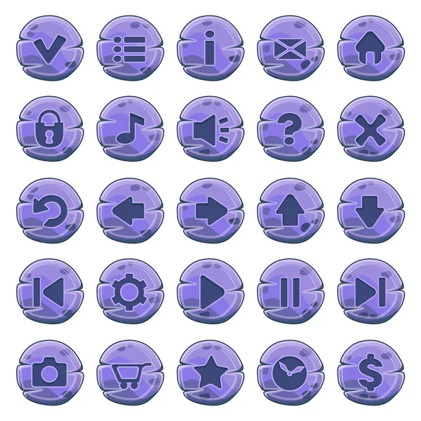 Conjunto de botones redondos de piedra, iconos del juego de vectores — Vector de stock