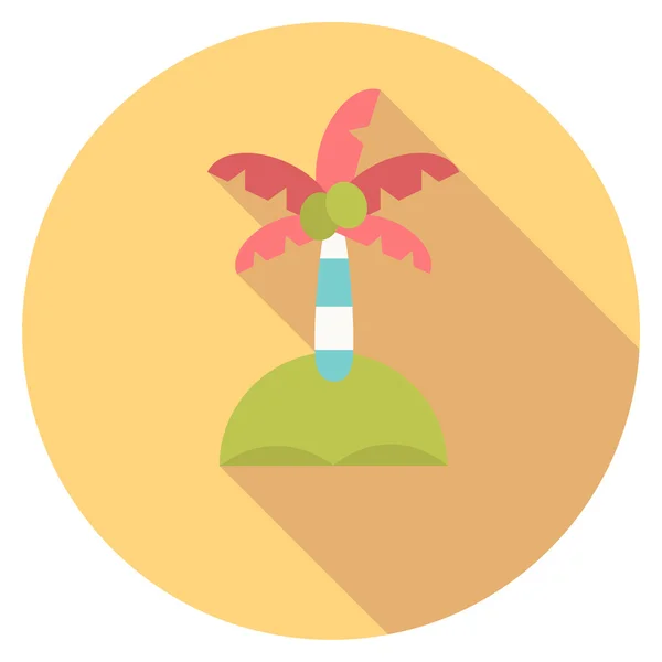 Round travel flat colour coconut tree Icon with shadow — Stock Vector