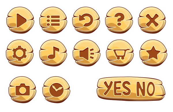 Conjunto de botones redondos de oro, iconos del juego de vectores — Archivo Imágenes Vectoriales