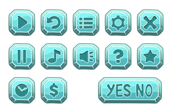 Conjunto de botones cuadrados de hielo azul, iconos del juego de vectores — Vector de stock