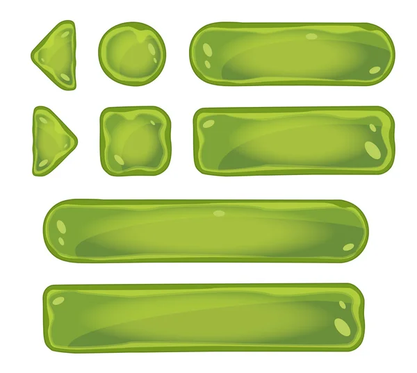 Set of glass green buttons for game interfaces — Stock Vector