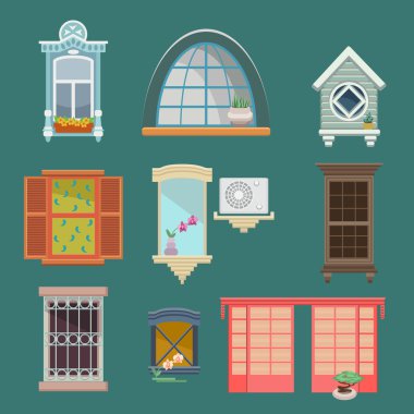 Set of illustrations with a vintage windows clipart